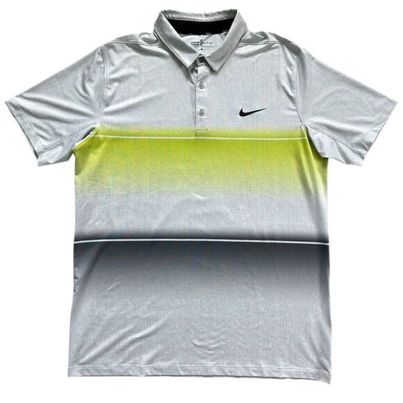 Men’s NIKE Dri-Fit Yellow Gray Stripe Polo Size XL - Picture 1 of 10